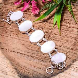 Bracelet en nacre serti de coquillages naturels, fait main, argent sterling 925, bijou élégant, cadeau pour elle - Product Image 1