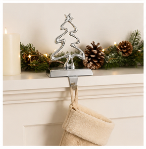 Modern Silver Metal Christmas Tree <b>Stocking</b> <b>Holder</b> Heavy Duty Weighted Hanger For Fireplace Mantel Decoration Elegant Polished - Product Image 4