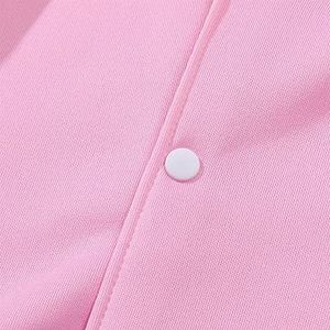 Chaqueta Varsity de Lana Color Rosa Claro con Botones, Chaqueta Deportiva de Béisbol de Alta Calidad con Capucha para Primavera - Product Image 5