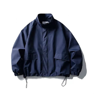 Chaqueta Bomber Negra de PU para Hombre, Cuello Alto, Cierre de Cremallera, Estilo Workwear, Resistente al Viento, Color Sólido, Exterior de Poliéster, Corte Regular - Product Image 2