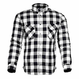 Chemise en flanelle pour moto à carreaux noirs et blancs, respirante, personnalisable, entièrement doublée en aramide, protections CE amovibles, taille plus - Product Image 2