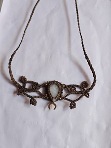 Bracelet esclave en macramé fait main avec pierre de lune arc-en-ciel, anneau de doigt en pierre précieuse ovale tissée, fournisseur en gros - Product Image 4