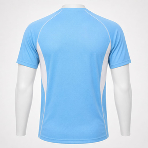Maillot de tennis personnalisé sublimé pour homme, col rond, bleu clair et blanc, blocs de couleur, anti-humidité, vêtements de sport OEM - Product Image 2