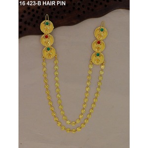 Pasador de pelo con cadena chapada en oro árabe para mujer, pasador de pelo con cadena para novia de Oriente Medio, joyería de pasador de pelo con cadena para novia de estilo árabe. - Product Image 3