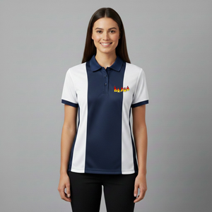 Prix de gros – Polo femme color block à manches courtes, logo brodé, séchage rapide, style décontracté, bleu marine et blanc – En promotion - Product Image 1