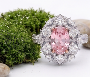 Fancy Pink Oval La Grown Diamond <b>Ring</b> Halo Diamond <b>Ring</b> for Women Wedding Engagement Bridal Fine Jewelry <b>cocktail</b> <b>ring</b> - Product Image 5