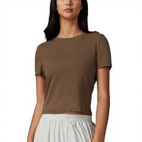 Camiseta Corta Personalizada con Cuello Redondo, Transpirable, Informal, de Punto, de Algodón y Elastano, para Mujer, con Estampado, Precio Económico, OEM, Moda Personalizada