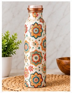 Botella de Agua Estética con Diseño Floral y Colibrí, Tapa de Cobre, Portátil, Metálica, para Viajes - Product Image 2