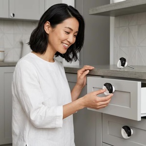 Modern Ceramic Cabinet Knob Round Black White Kitchen Drawer Handle Durable Furniture Pull - Product Image 4