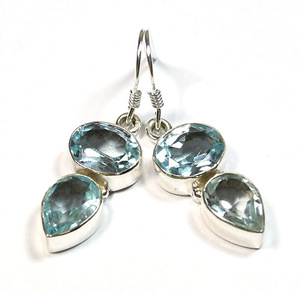 High Design Gypsy Bohemian 925 Sterling Silver Natural Blue Topaz Two Stone Drops Dual Energy Spiritual Healing Peace - Product Image 1