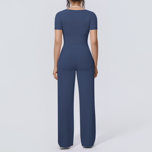 Ensemble 2 pièces de yoga sans bretelles, col carré, taille haute, longueur intégrale, sans couture, respirant, extensible, en Spandex/Nylon imprimé - Product Image 2