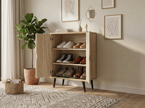 Modern 2 Door Chipboard MDF <b>Shoe</b> Cabinet <b>Storage</b> Organizer SC233 Travertine Beige Entryway <b>Shoe</b> <b>Rack</b> Knock Home Furniture - Product Image 2