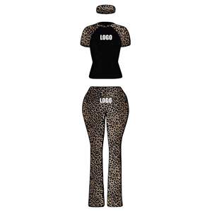 Ensemble d'été 2026 pour femme : Haut court imprimé léopard à manches raglan et pantalon évasé moulant – Tenue sexy style streetwear - Product Image 3
