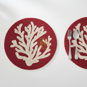 Handmade <b>Beaded</b> Luxury Satin Fabric <b>Placemats</b> Bulk Supply Embroidered Dining Hotel Restaurant Wedding Decor Export Supplier - Product Image 3