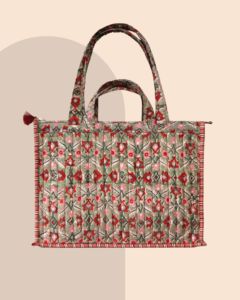 Sac fourre-tout en coton matelassé rayé Jaipur Originals, grande taille, avec bandoulière, sac à main pour le shopping, usage quotidien, voyage, plage, travail - Product Image 1