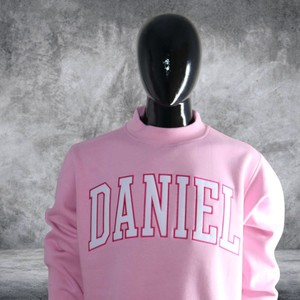 Pink Daniel Letter Print <b>Mock</b> <b>Neck</b> Crew <b>Neck</b> Sweatshirt Unisex Regular Fit Cotton Pullover Casual Autumn Wear - Product Image 2