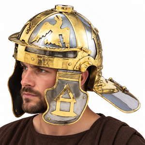 Réplique de casque romain en italique impérial, fabriqué à la main, en acier doux et ferrures en laiton, épaisseur 18 gauge, pour reconstitution historique - Product Image 4