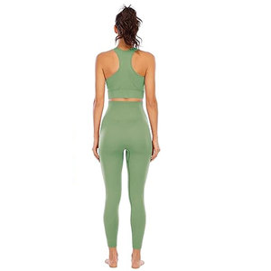 Conjunto de Yoga para Mujer 2026, Verde Sólido, 2 Piezas, Top Corto Sin Costuras, Leggings de Cintura Alta, Espalda Cruzada, Sin Mangas, Ropa Deportiva - Product Image 2
