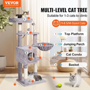 45.2\" Indoor <b>Cat</b> <b>Tree</b> Tower with Sisal <b>Scratching</b> Post Hammock Top Perch Jumping Platforms Large Condo for <b>Cats</b> - Product Image 2