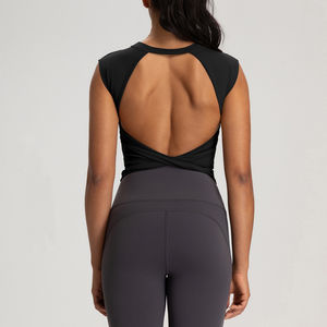 Camiseta sin mangas deportiva ajustada de punto transpirable para mujer, con espalda hueca, ideal para yoga y uso casual de verano. - Product Image 6