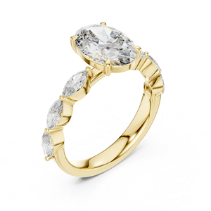 แหวนแต่งงานเพชรทรงรีเจียระไนแบบ Prong Set ทองคำขาว 18K ประดับเพชรเพาะเลี้ยงคุณภาพสูง รับรองโดย IGI ของแท้ ดีไซน์หรูหรา - Product Image 6