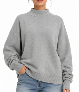 Sweat-shirt à col montant uni brodé sur mesure, manches longues, coupe oversize, en molleton bouclette pour femme, idéal pour l'hiver - Product Image 1