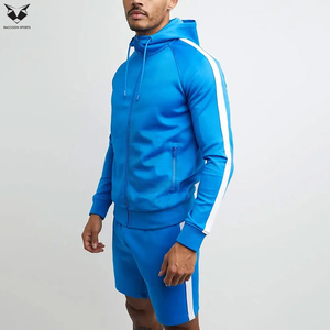 Unique Simple Style Men Hoodie & Shorts Set Drawstring Men Casual Wear In Blue And White Color Hoodie & Shorts Set - Product Image 3