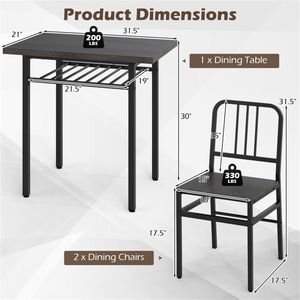 Set da pranzo in 3 pezzi grigio e nero con design salvaspazio con sedie pieghevoli sotto il tavolo - Product Image 4