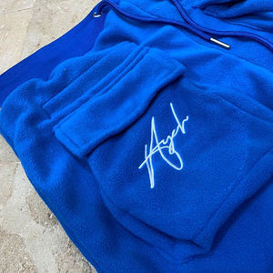 Custom Men Royal Blue <b>Cargo</b> Tracksuit Heavyweight Fleece Hoodie Tech <b>Pants</b> Set Mens Streetwear Embroidery Jogger Suit Sets - Product Image 3