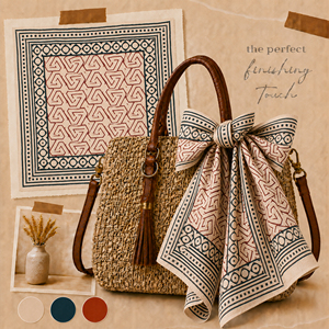 Pañuelo cuadrado de algodón con estampado geométrico étnico, accesorio multifuncional estilo bohemio chic para primavera y otoño - Product Image 6