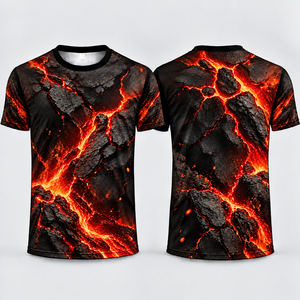 เสื้อยืดคอกลมแขนสั้นพิมพ์ลายลาวา 3 มิติสำหรับผู้ชาย - โพลีเอสเตอร์ 100% ป้องกันรังสียูวีและแห้งเร็ว ทรงปกติ - Product Image 1