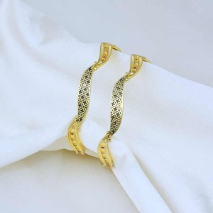 Minimal Wave Design Gold Plated Alloy <b>Bangles</b> Pair Traditional Ethnic Women's Wedding Festival Party Daily Wear - Product Image 2