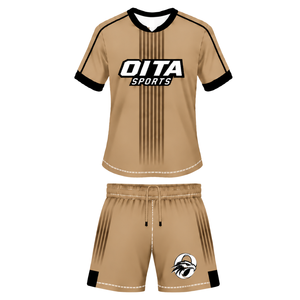 <b>Tan</b> <b>Brown</b> Black Rugby Set Short Sleeve Crew Neck Jersey with Matching Shorts Breathable Team Training Sports Uniform Kit - Product Image 1
