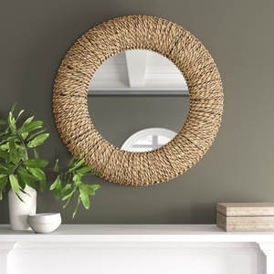 Miroir mural à cadre en rotin tissé enroulé Accessoire de chambre décoratif unique - Product Image 2