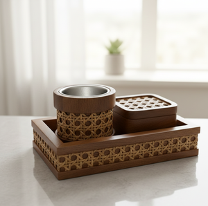 Juego de Cajas de Incienso Hechas a Mano con Forma Hexagonal de Madera y Ratán, Quemador de Incienso Árabe Madkhan, Especial para el Hogar, Ramadán, Eid, Mubkhar Moderno - Product Image 1