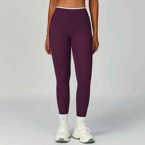 Leggings de yoga pour femmes BSW, couleur unie, avec coutures, en spandex et polyester, taille élastique, extensibles dans quatre sens, respirants, pour le sport - Product Image 3