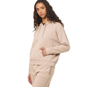 Sweat-shirt à capuche beige surdimensionné unisexe, décontracté, en coton French Terry, avec poche, manches longues, couleur unie, pour l'automne - Product Image 4