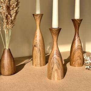 Support de bougie en bois à finition naturelle RR Enterprises, article de décoration intérieure avec lanterne et pot, porte-bougie en bois d'origine indienne - Product Image 3