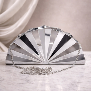 Elegant <b>Silver</b> Fan-Shaped Acrylic Clutch <b>Bag</b> Elegant <b>Evening</b> Handbag for Women Special Occasions - Product Image 1