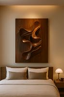 Sculpture murale en bois artisanale pour le salon, décoration murale de luxe, décoration murale abstraite en bois massif