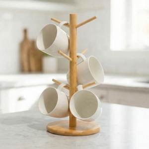Eco Friendly Wooden Bamboo Mug Holder Natural Coffee Cup Organizer Display <b>Rack</b> Wholesale Vietnam Export Supplier - Product Image 1