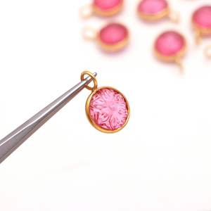 จี้รูปดอกไม้แกะสลักจากควอตซ์ทัวร์มาลีนสีชมพู AAA ชุบทองคำแท้ เงินแท้ 925 ประดับด้วยพลอยทัวร์มาลีน คริสตัลบำบัด - Product Image 1
