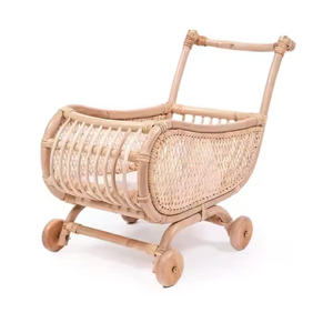 Cochecito de juguete de ratán tejido con asa para niños, carrito de arrastre para muñecas, juguete infantil - Product Image 5