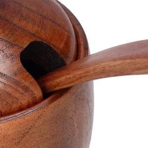 Modern Acacia Wood Handcrafted Eco-Friendly Stackable Moisture-Proof <b>Spice</b> <b>Jar</b> Sugar Bowl Buckle Lid Spoon Salt Cellar Container - Product Image 2