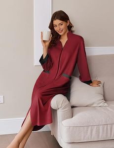 Women's Solid Summer Zipper <b>Robe</b> Long Sleeve Velour Bathrobe Soft House <b>Coat</b> with Pockets - Product Image 3