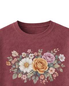 Camiseta Personalizada Color Borgoña con Estampado Floral para Mujer, Algodón Suave, Manga Corta, Estilo Casual de Verano, Corte Holgado, Top Gráfico para Uso Diario - Product Image 5