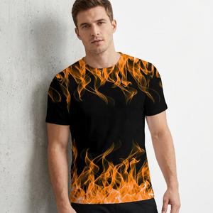 Camiseta de Manga Corta con Cuello Redondo para Hombre, Estampado de Llamas, Transpirable, Corte Regular, Ropa Casual, 100% Poliéster, Tejido de Punto - Product Image 6