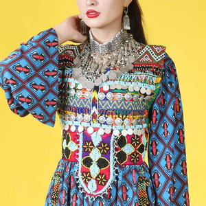 Low MOQ Afghan Kuchi Women's Dress Floral Print Lace Decoration Modest Style Long Sleeves Natural Waistline Afghan Kuchi Adults - Product Image 6
