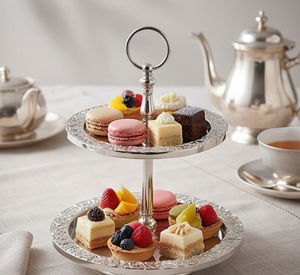 Premium Round Stainless Steel Cake Stand 2 Tier Handmade Decorative Serving Tray <b>For</b> Desserts And Teas Elegant Tabletop Accent - Product Image 6