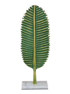 ประติมากรรมตกแต่งโต๊ะรูปใบกล้วยอะลูมิเนียมพร้อมฐานหินอ่อน - รูปปั้นพืชเขตร้อนสำหรับตกแต่งชั้นวางของในบ้านและสำนักงาน - Product Image 2